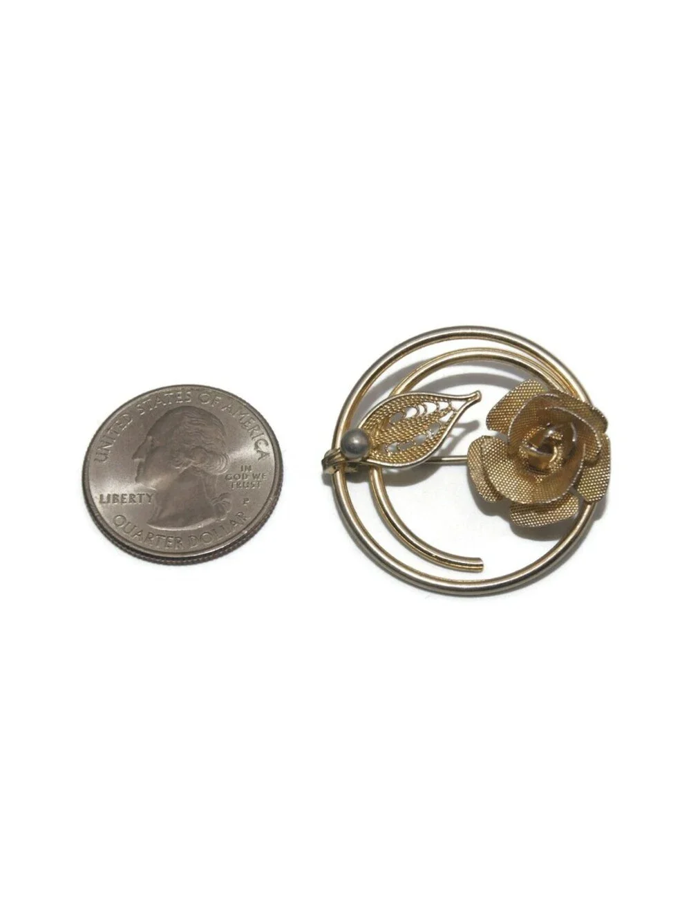 Vintage Sarah Coventry Rose Brooch, 1960s Gold Tone Floral Pin.
